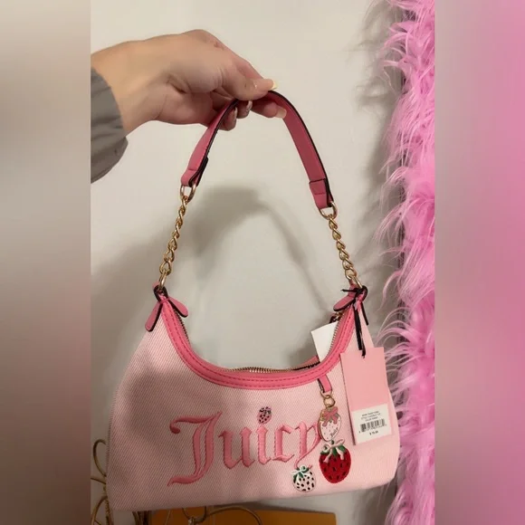Juicy Couture Pink Strawberry Embroidered Shoulder Bag NWT - Picture 2 of 2